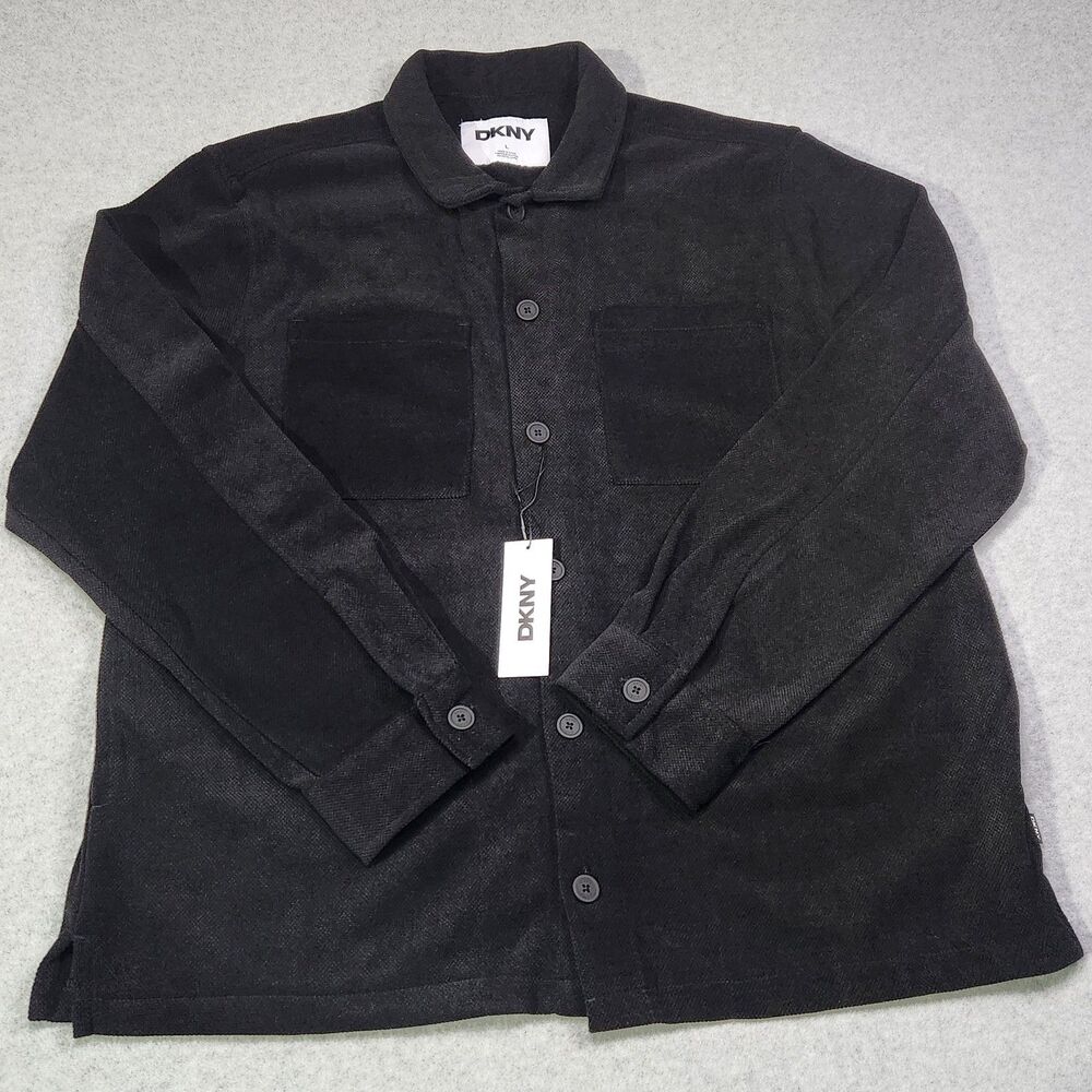 DKNY Men’s Large Shirt Jacket Black Textured Long Sleeve Button Up NWT